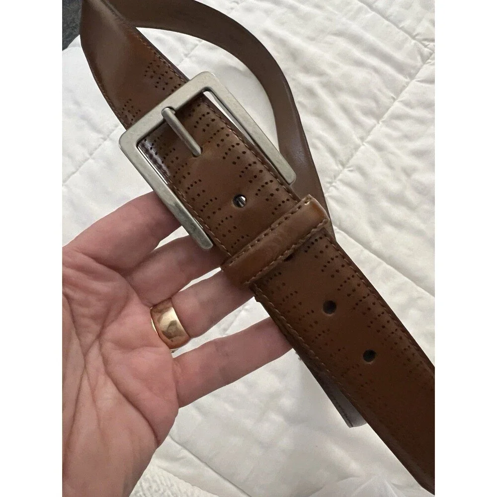 Jos A Bank Leather Belt Brogue Details Mens Size 40 Brown Handcrafted in Italy